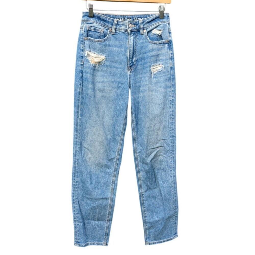 American Eagle Stretch Mom Straight Jeans Distressed Western Preppy 2 grunge